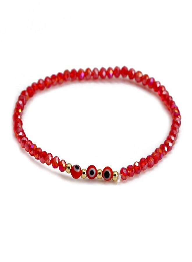 DATOA Evil Eye Rhinestone Crystal Bead Bracelet Handmade Beaded Stretch Bracelet Beach Jewelry-Red - Image 1